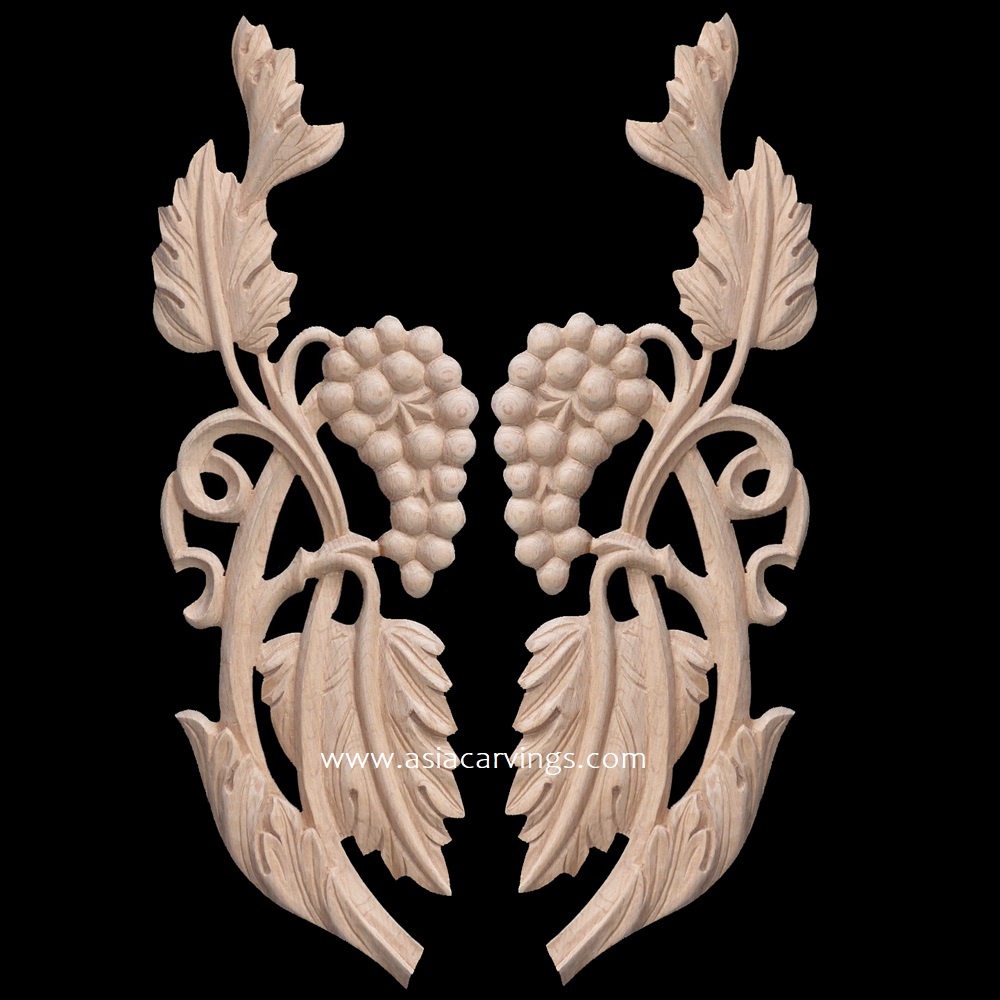 APLV-1001 Flower Shell and Leaf Carved Wood Applique -  Ireland